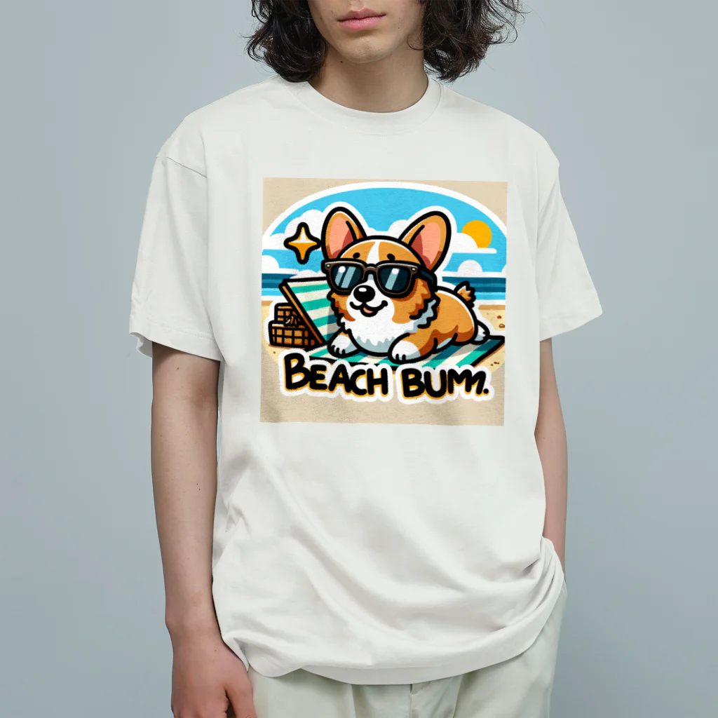 keikei5の夏のおしゃれ大作戦！ピーチカラーの柴犬 オーガニックコットンTシャツ