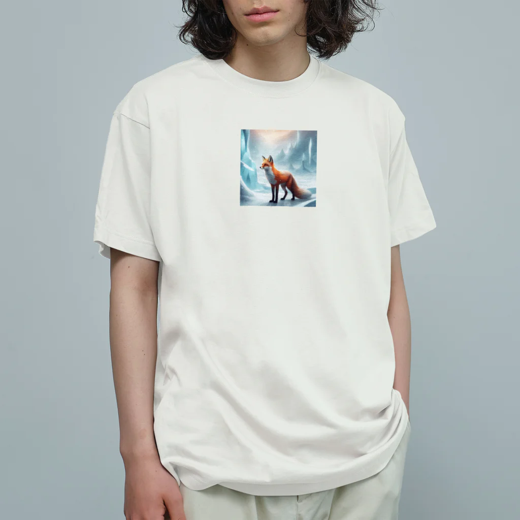 ブルーレイの氷山と狐 オーガニックコットンTシャツ