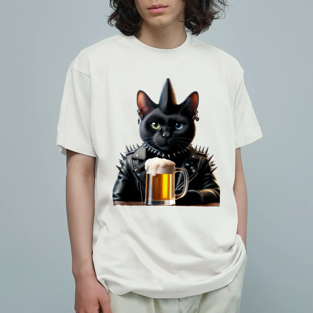 ねこねこぱんくのPUNK ROCK猫の「スパイク」 オーガニックコットンTシャツ