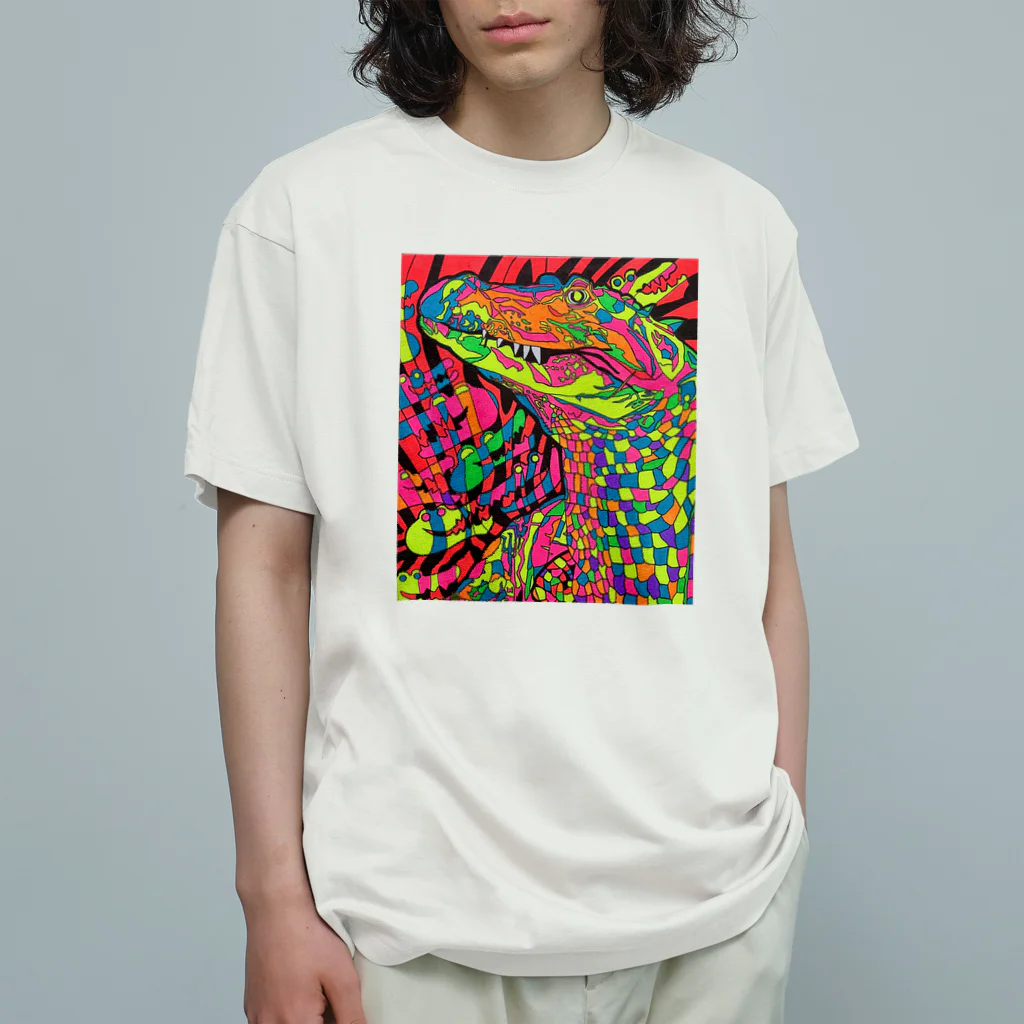 動物絵 Jamanakocic storeのワニロック オーガニックコットンTシャツ