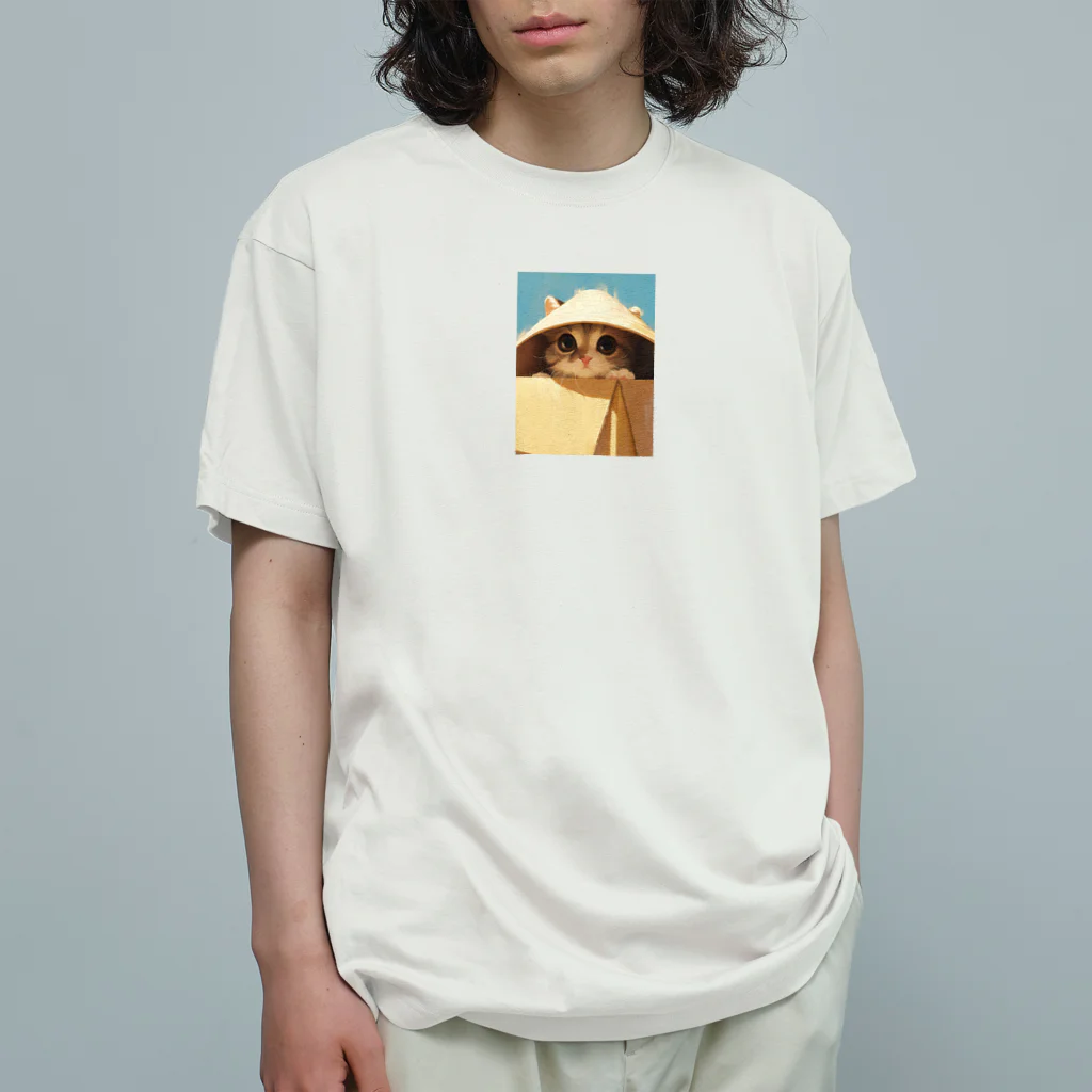 AQUAMETAVERSEの箱からのぞいている子猫　ラフルール　1859 Organic Cotton T-Shirt