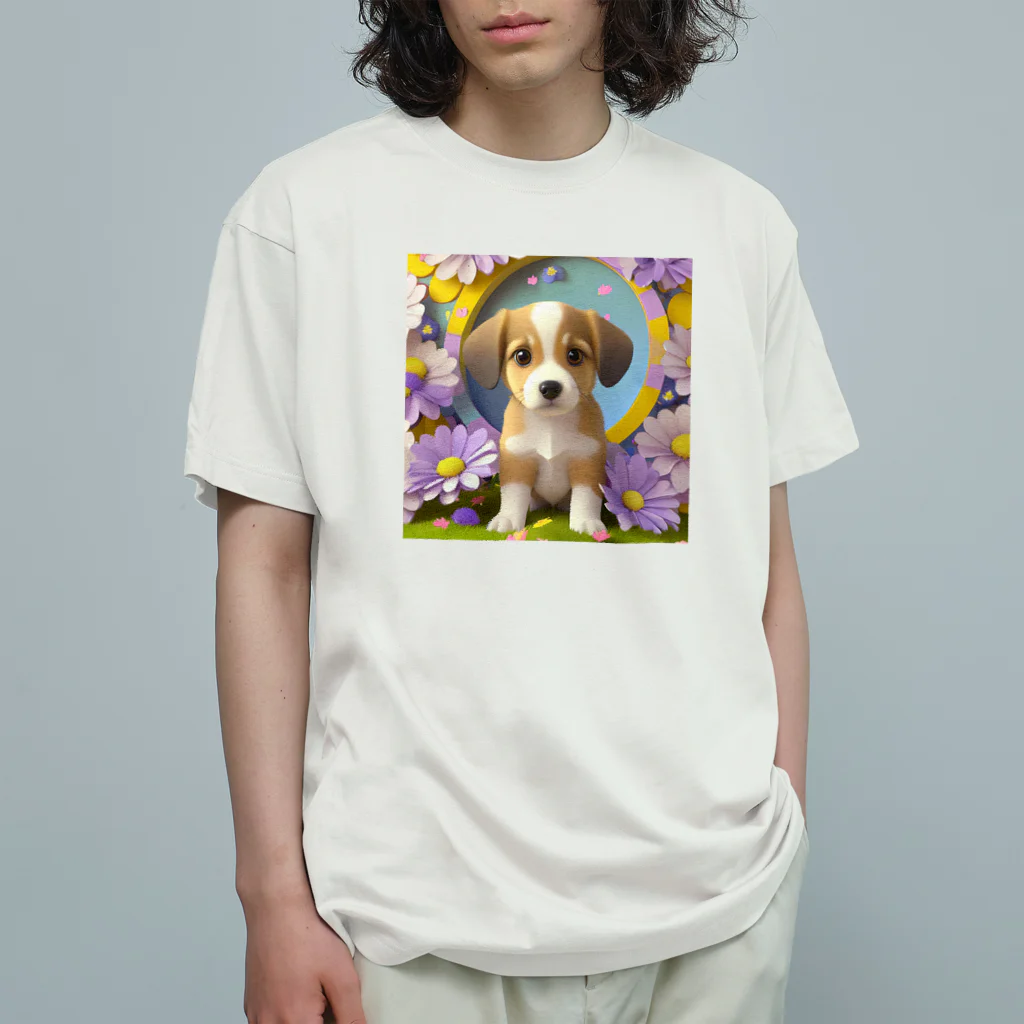 chan-takehaniの陽気な子犬と春の花々 Organic Cotton T-Shirt