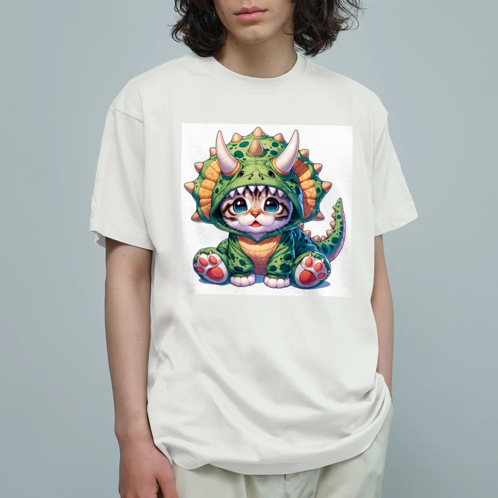 IloveCatの子猫とトリケラトプスのフード Organic Cotton T-Shirt