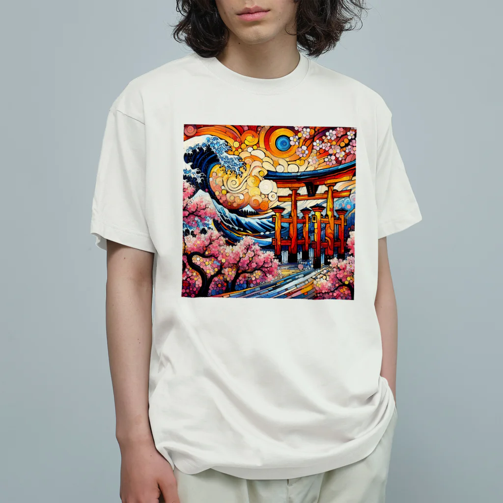 tohateの鳥居と桜 オーガニックコットンTシャツ