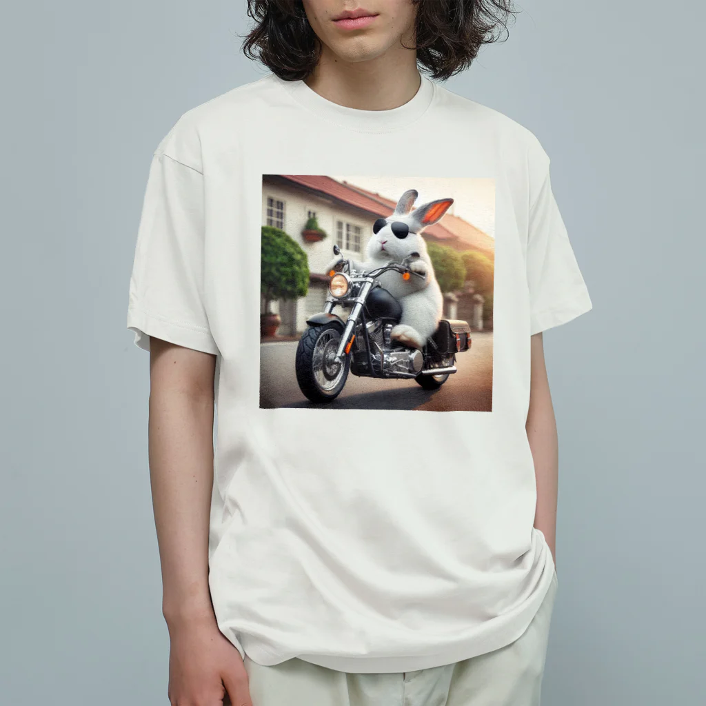 やんちゃな動物達のやんバニー　バイクver オーガニックコットンTシャツ