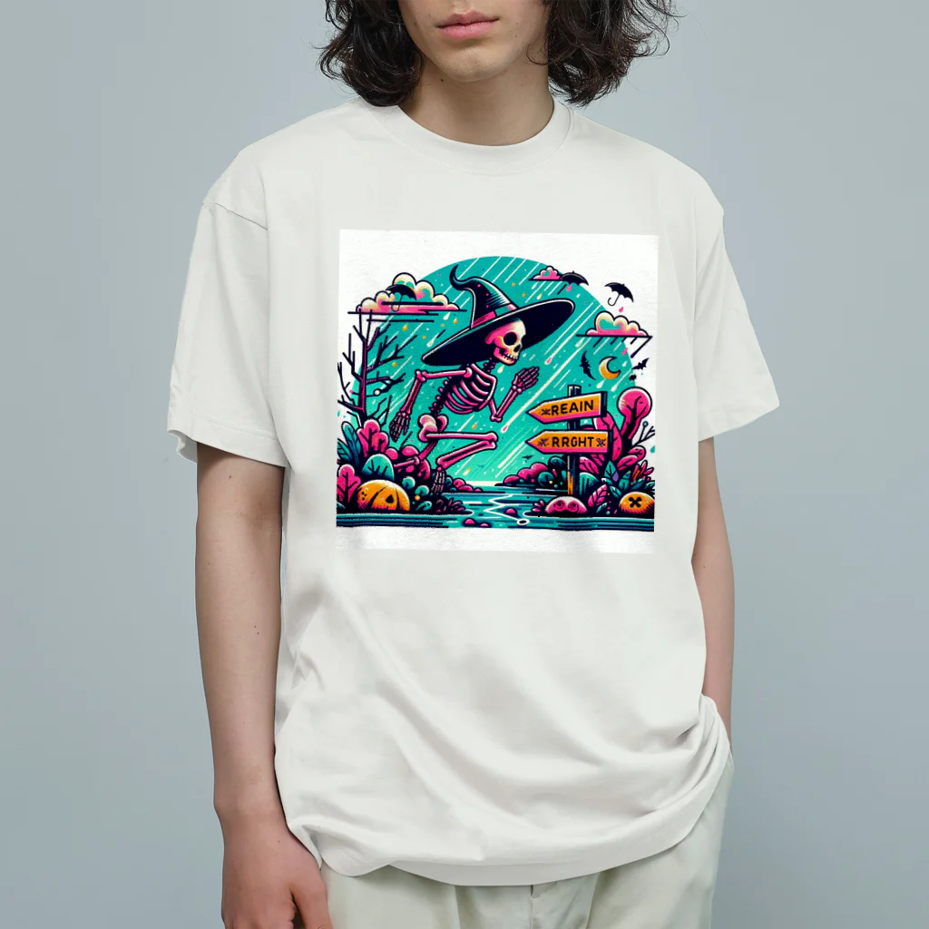 かるるんショップの骸骨紳士シリーズ　雨ニモマケズ、風ニモマケズ オーガニックコットンTシャツ