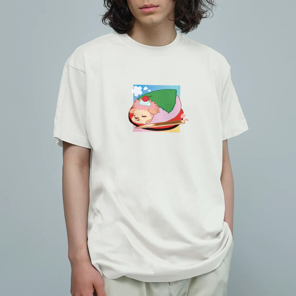 さちあきのおみせの季節のさくら餅ハリネズミ オーガニックコットンTシャツ