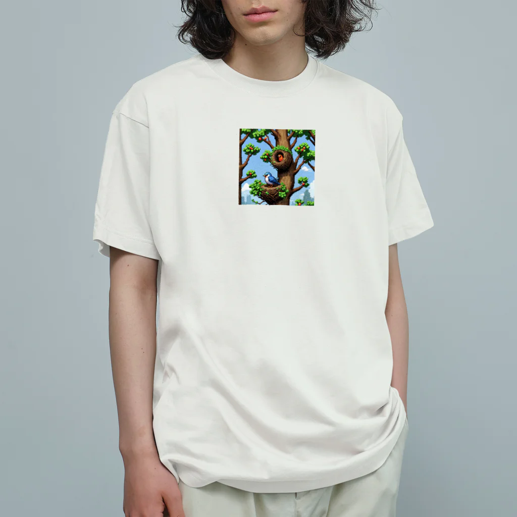 シマシマエナッピのドット絵シマエナガ オーガニックコットンTシャツ