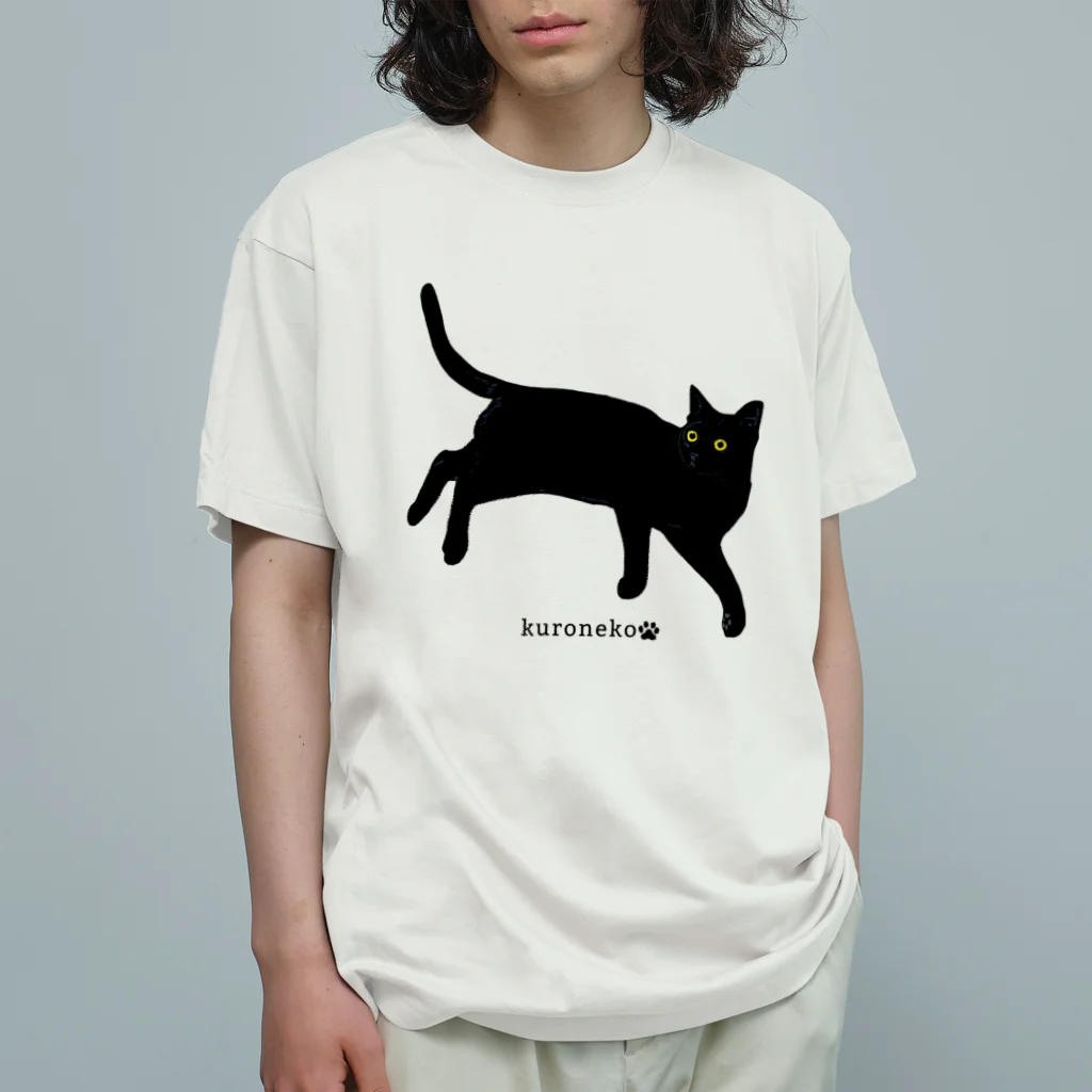 小鳥と映画館の見返り美ニャン　黒猫 Organic Cotton T-Shirt