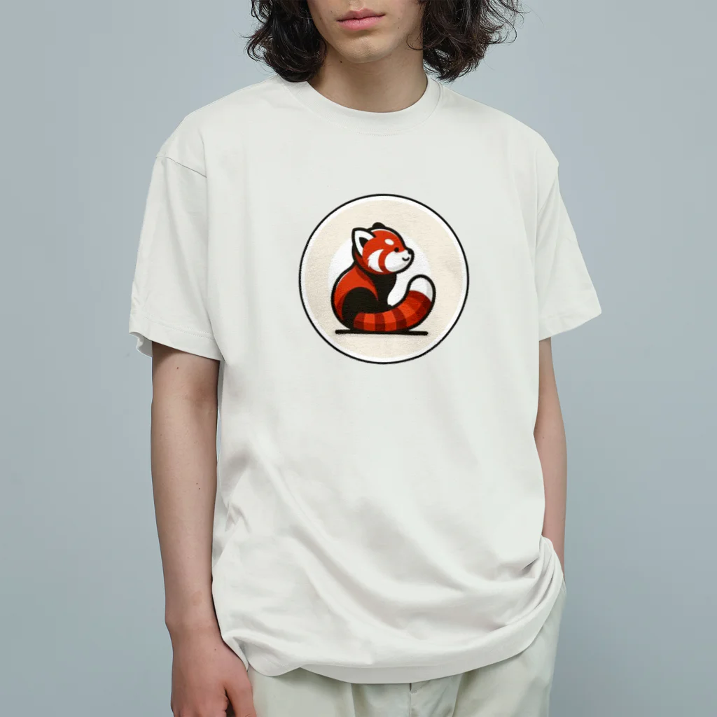 Lemon_teaの動物イラストのロゴ　レッサーパンダ オーガニックコットンTシャツ