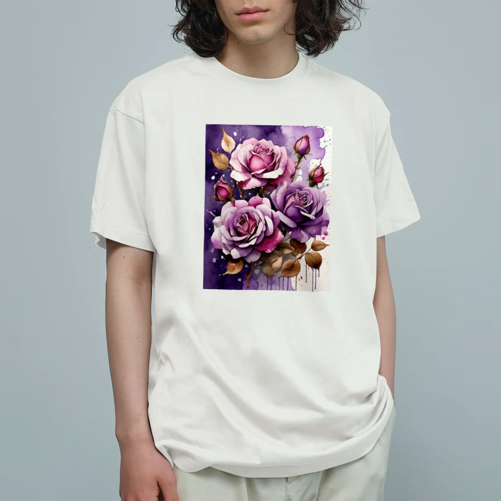 AQUAMETAVERSEのバラードのような薔薇の花　BLUE PLUM  691 オーガニックコットンTシャツ