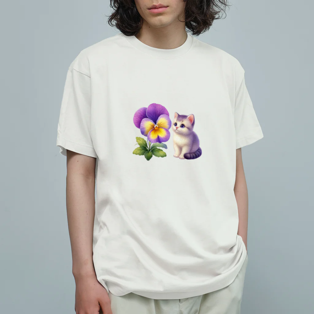 Y m @Y's shopの猫とパンジー Organic Cotton T-Shirt