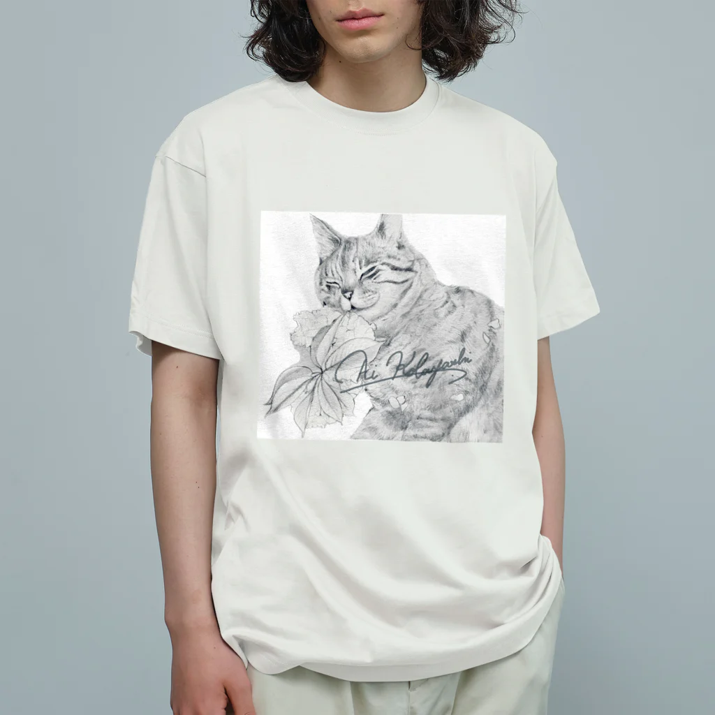 猫と犬のうちの子アート|Kobayashi Aiの桜ねこ|cherry blossom cat Organic Cotton T-Shirt