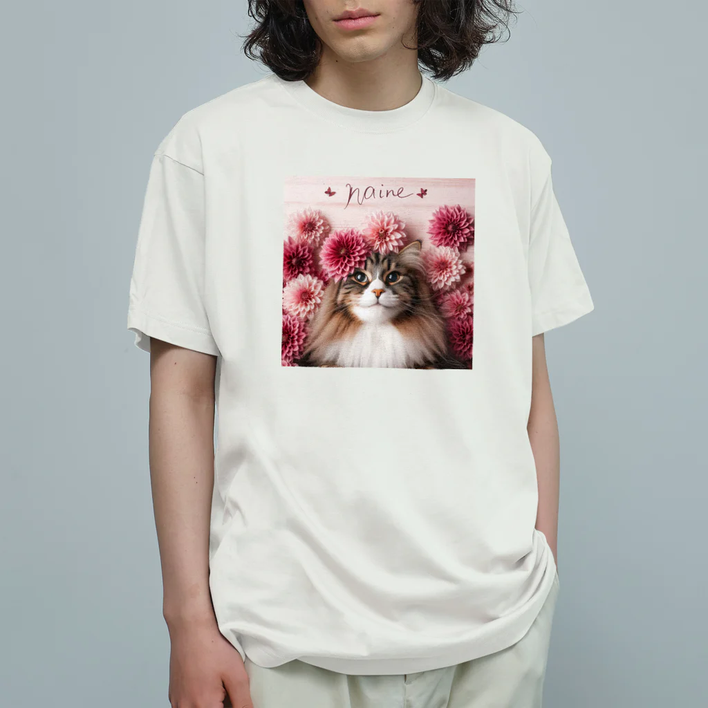 Y m @Y's shopの猫とダリア オーガニックコットンTシャツ