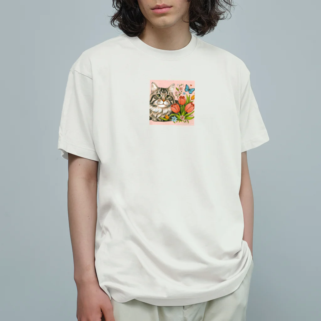 Y m @Y's shopの猫とチューリップ Organic Cotton T-Shirt