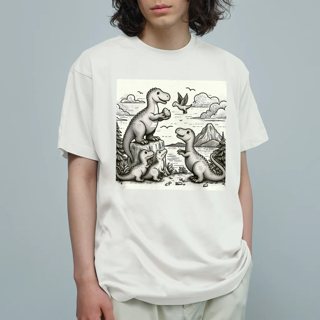 dinaso_sのティラノサウルスの家族 オーガニックコットンTシャツ