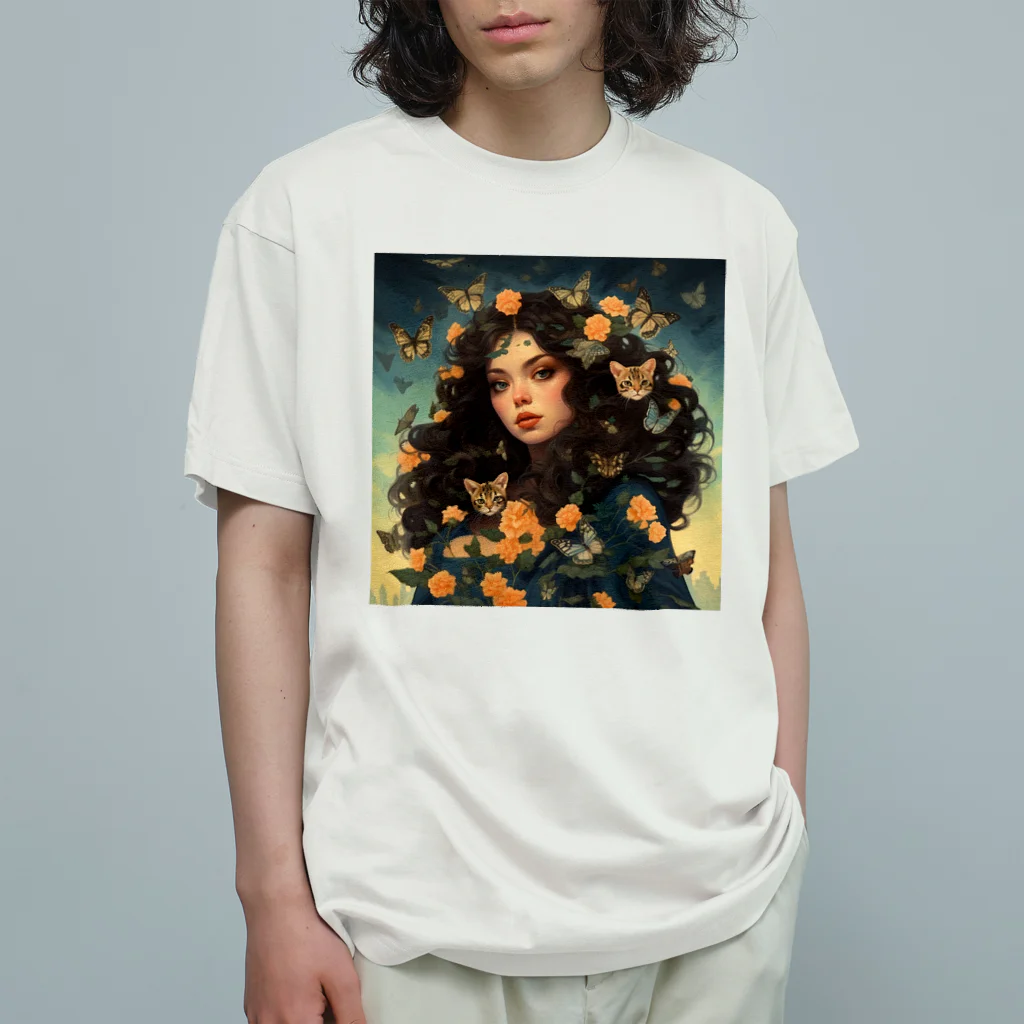 AQUAMETAVERSEの花と女と猫　なでしこ1478 Organic Cotton T-Shirt