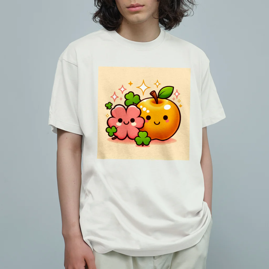 金運上昇金のリンゴの恋愛運アップの金のリンゴとピンクのクローバー Organic Cotton T-Shirt