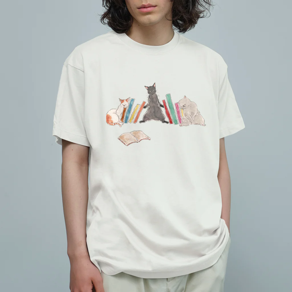 トコロコムギのブックエンドにゃんこ オーガニックコットンTシャツ