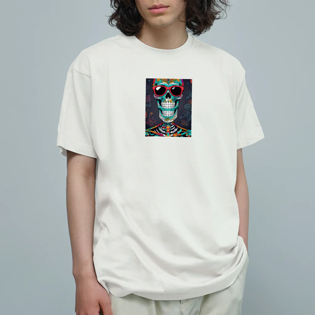 Skeletonのダイナミックなガイコツアート！ オーガニックコットンTシャツ