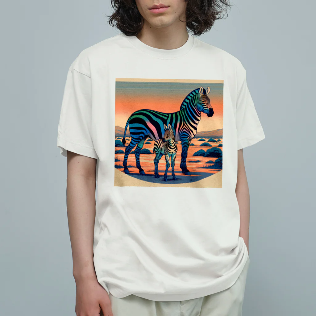 chaochao0701の浮世絵風　シマウマ（偉大な野生動物）"Ukiyo-e Style Zebra (Majestic Wild Animal)" "浮世绘风格的斑马（伟大的野生动物）" Organic Cotton T-Shirt