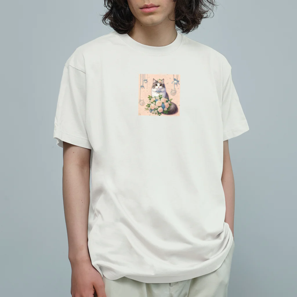 Y m @Y's shopの猫と薔薇　パールver. オーガニックコットンTシャツ