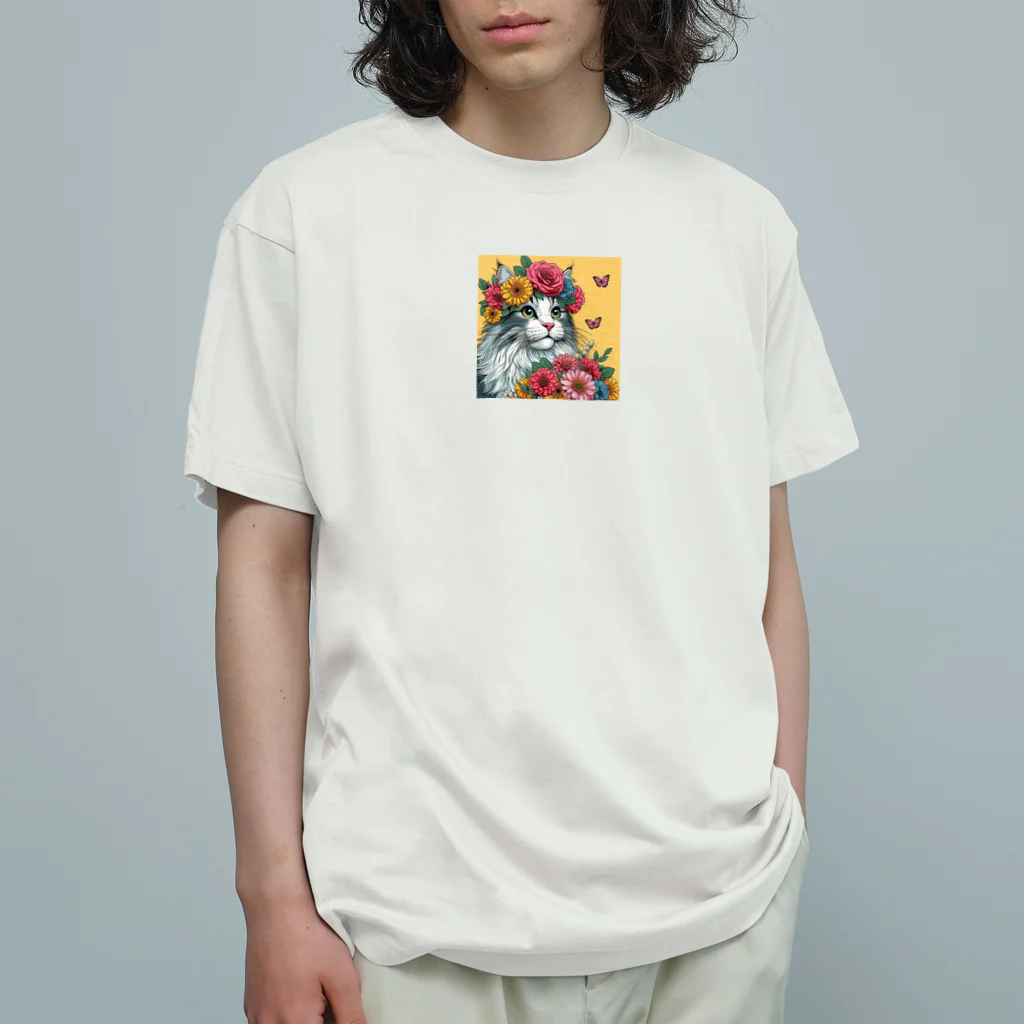 Y m @Y's shopの猫とガーベラ オーガニックコットンTシャツ