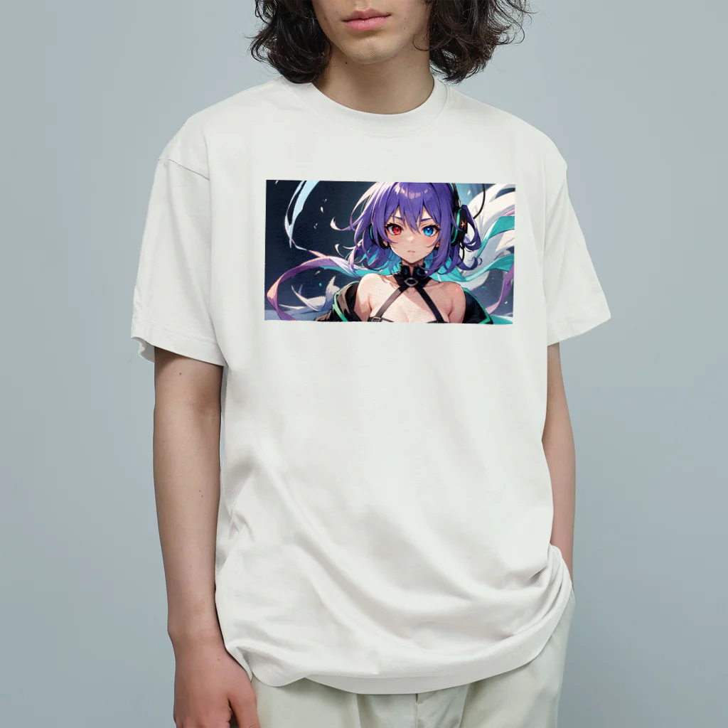 pukurou2096の紫髪のオッドアイ美少女 オーガニックコットンTシャツ