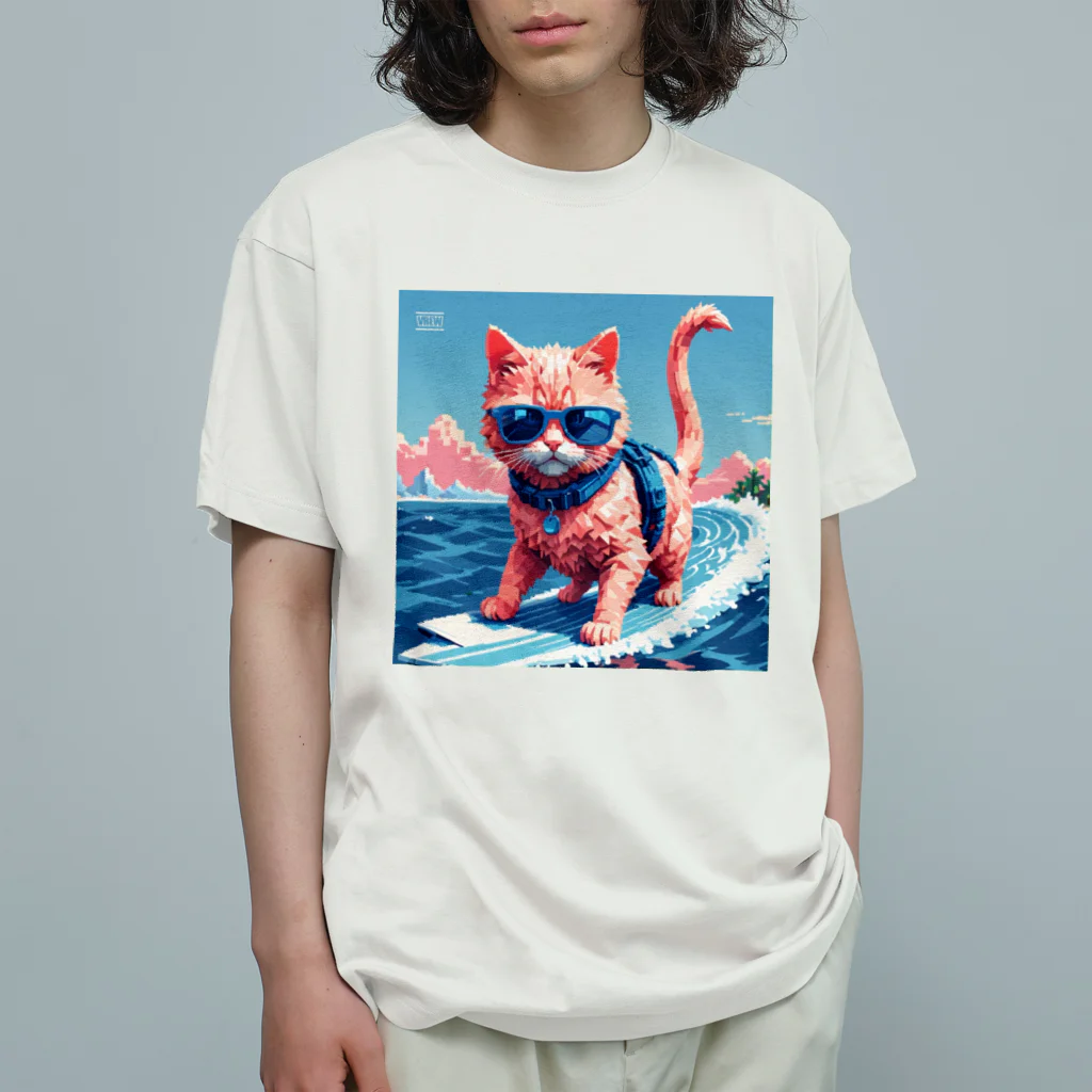 メロンパン猫のサーファーキャット オーガニックコットンTシャツ