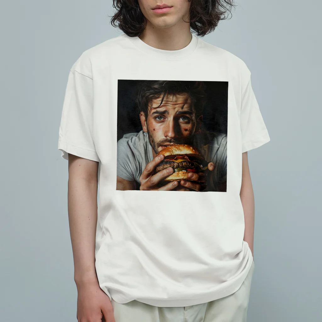 AQUAMETAVERSEのハンバーガーと男　エンジェル717 2065 オーガニックコットンTシャツ