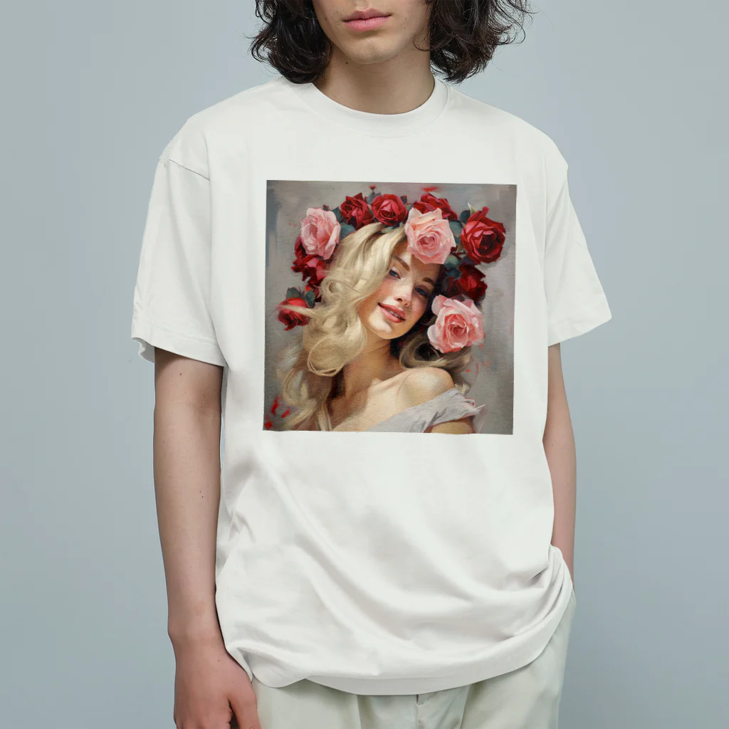 AQUAMETAVERSEのバラの花飾り　なでしこ1478 オーガニックコットンTシャツ