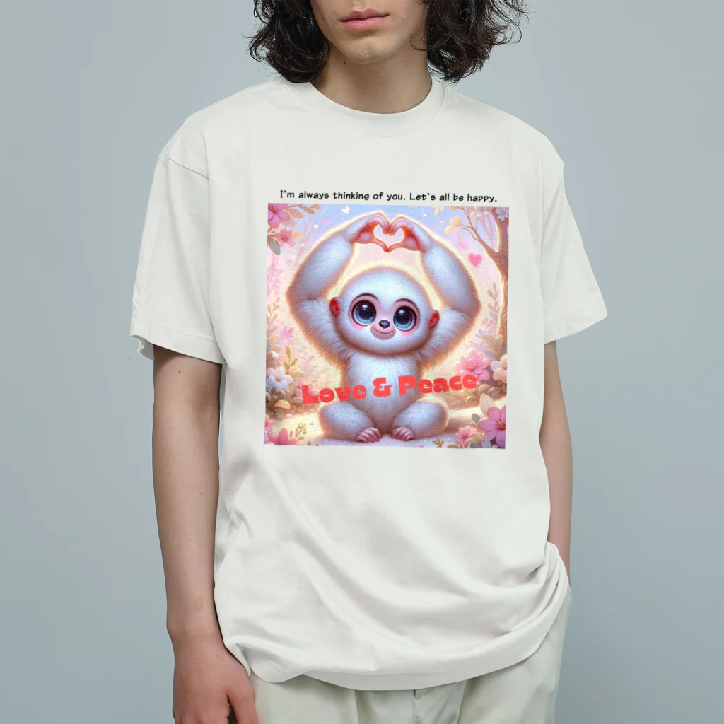 dreamy-designのLOVE&PEACE　シロテナガザルくん Organic Cotton T-Shirt