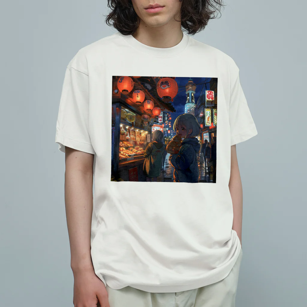 AQUAMETAVERSEの夜の商店街　なでしこ1478 オーガニックコットンTシャツ