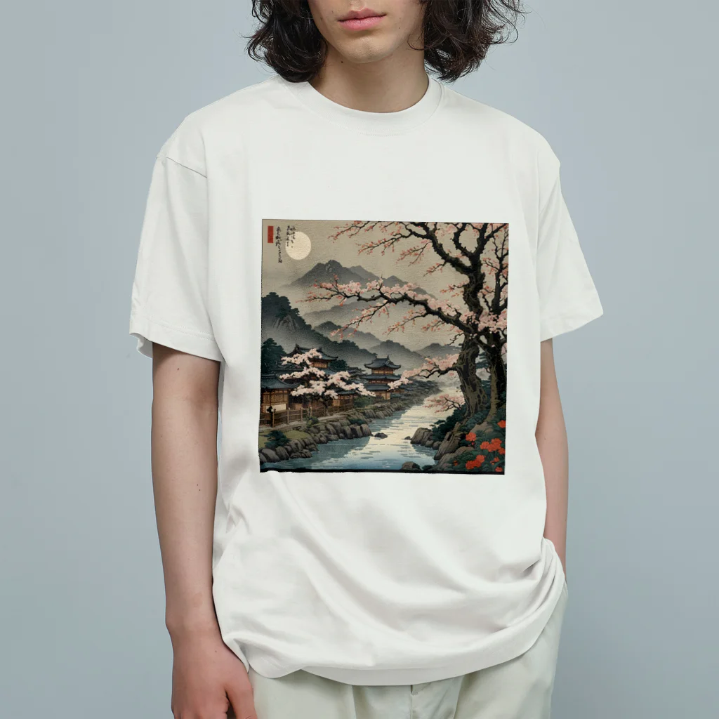 rit=ndの浮世絵　桜と月 オーガニックコットンTシャツ