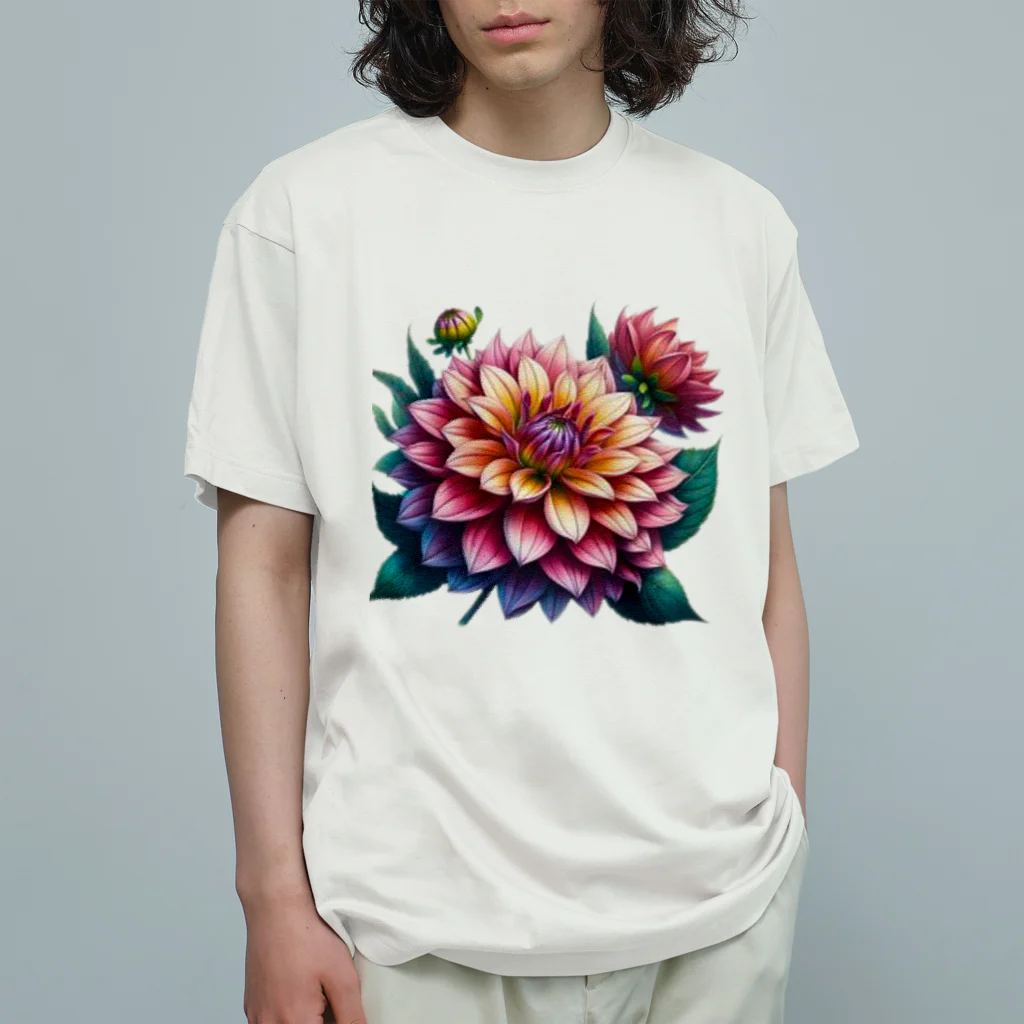 Have-good-luckのふんわりした花「ダリア」 Organic Cotton T-Shirt