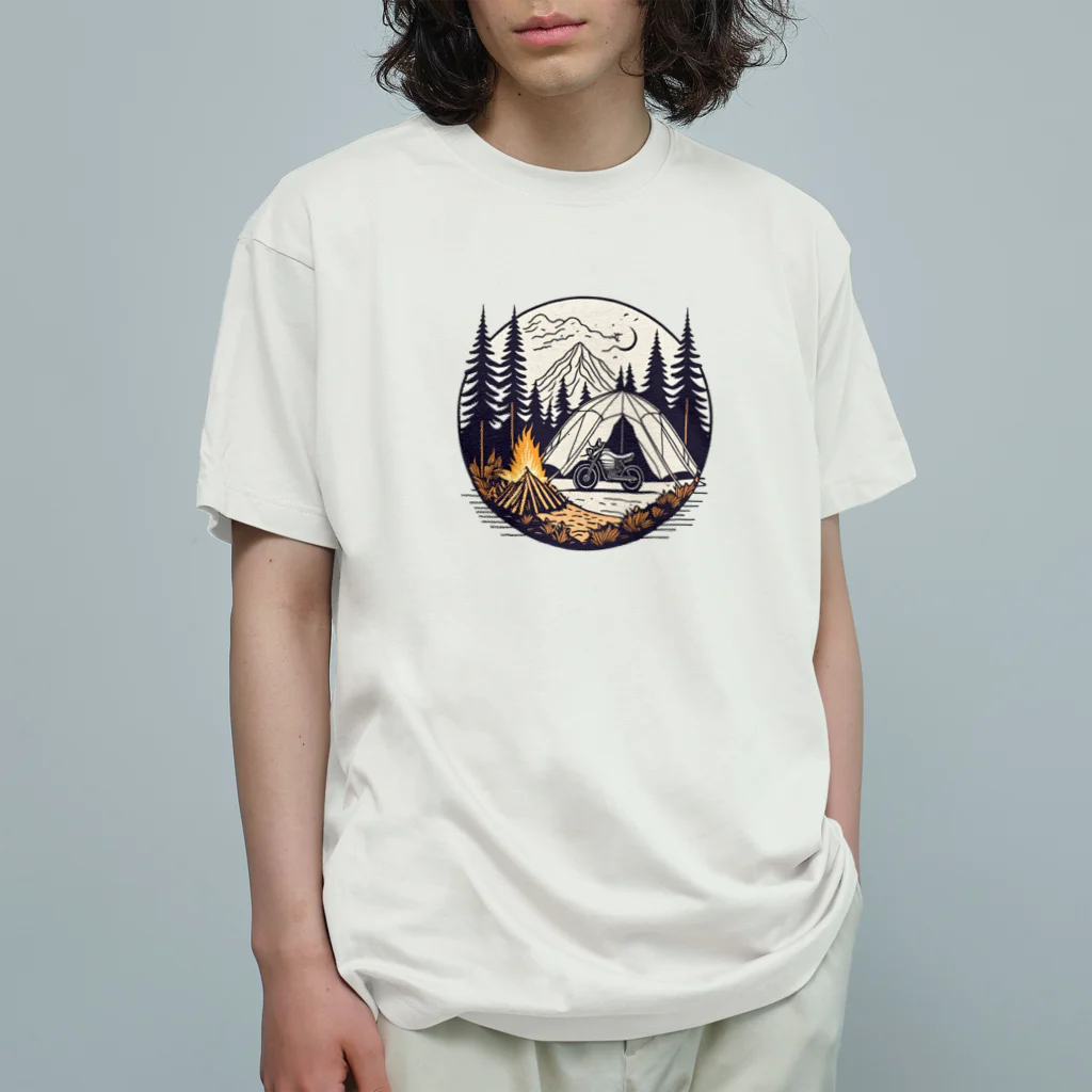 shime_savaの焚火とキャンプとバイクと オーガニックコットンTシャツ