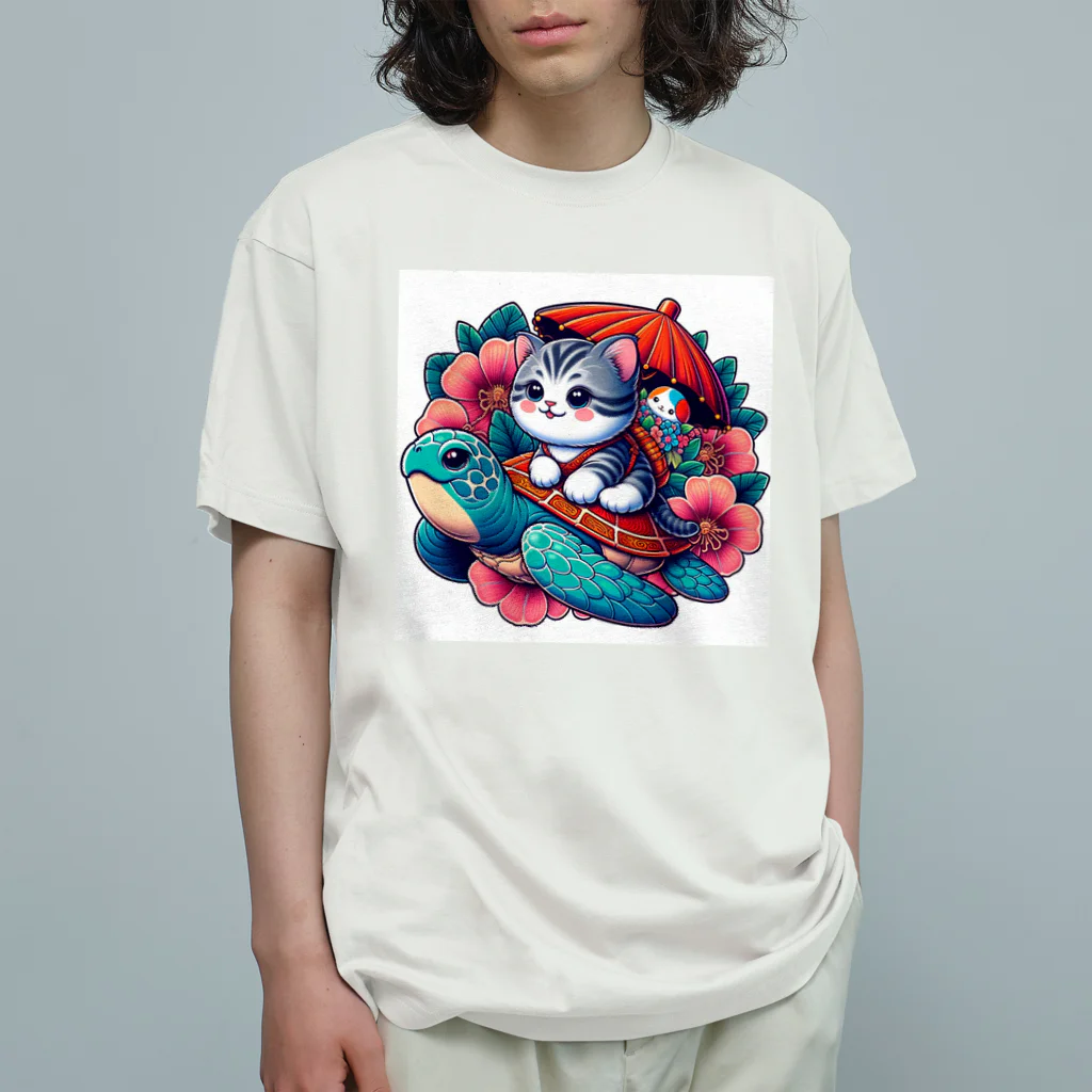 SOU＆SOUの亀乗り子猫 Organic Cotton T-Shirt