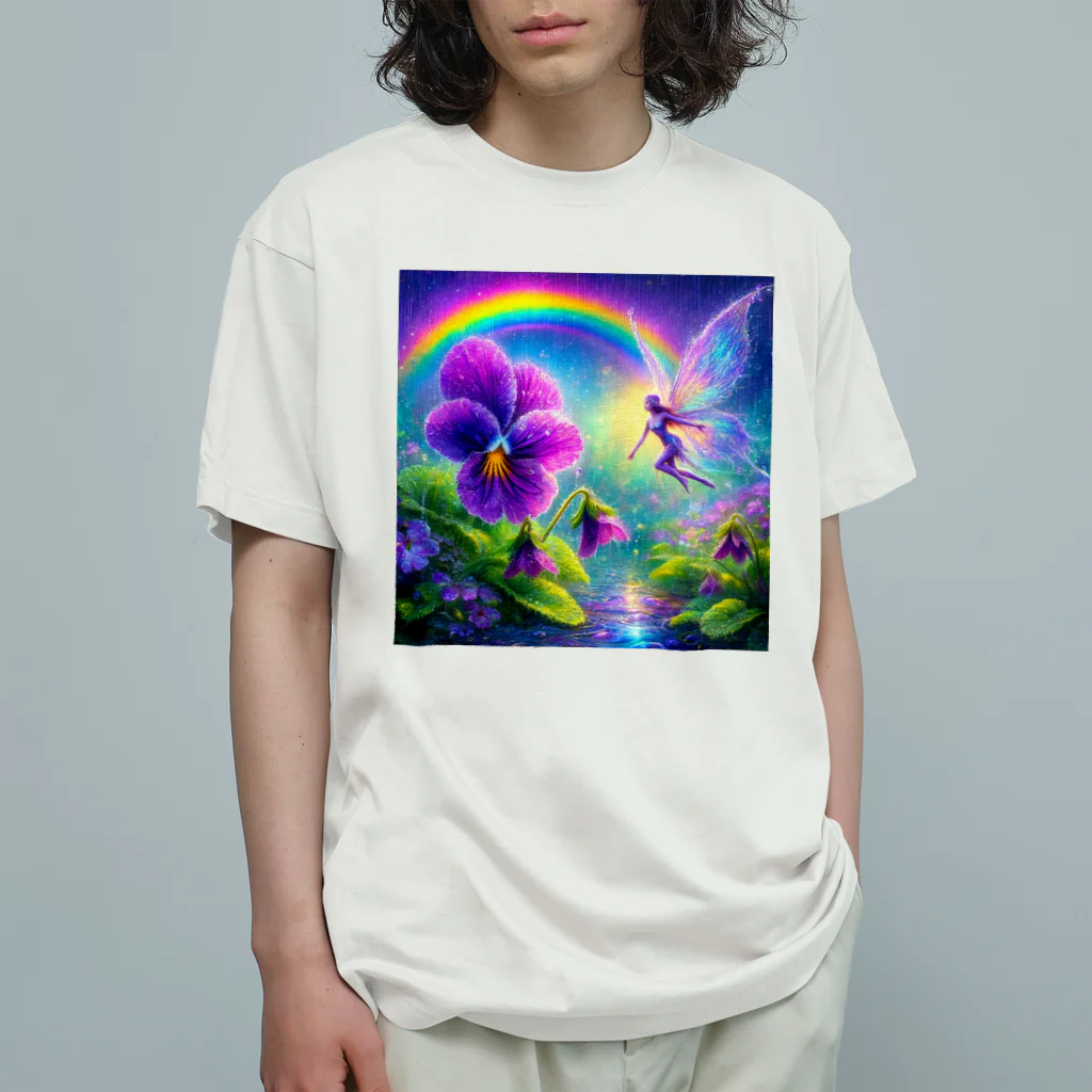 かるるんショップのアヤメと虹と妖精と Organic Cotton T-Shirt