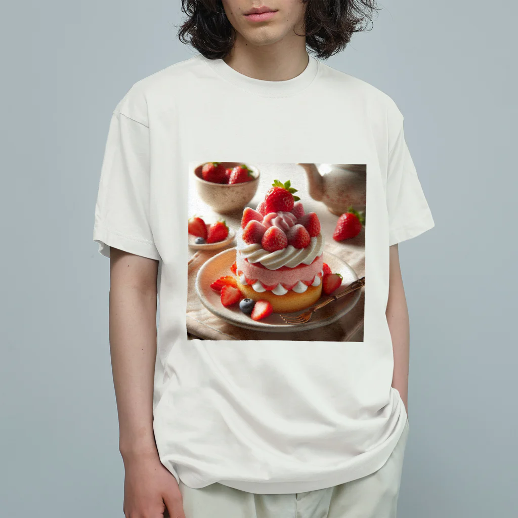 キラキラ雑貨店のいちごケーキ 丸型 オーガニックコットンTシャツ