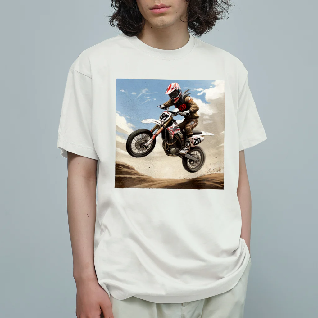 Bikers' Galleryのモトクロス ジャンプシーン アート オフロード バイク Organic Cotton T-Shirt