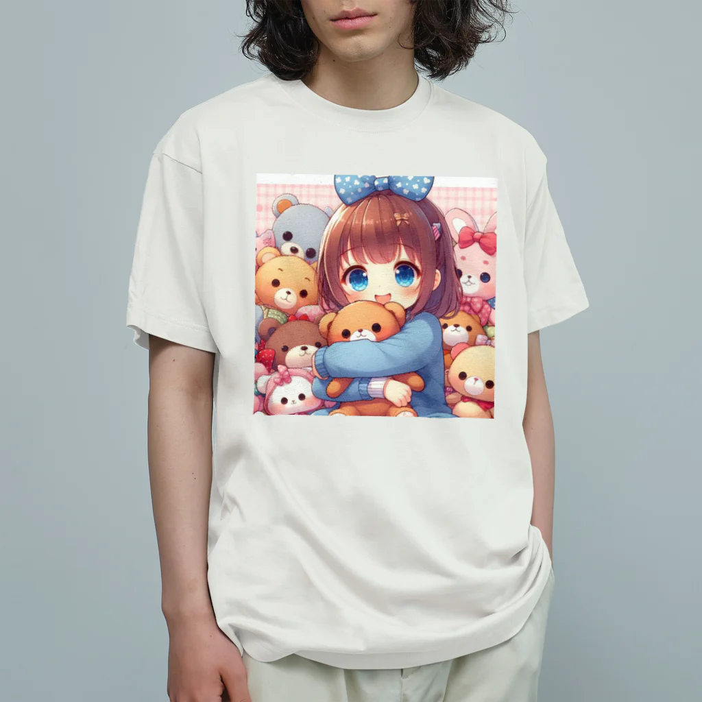 ピクセルパレットの可愛い女の子とぬいぐるみ3 オーガニックコットンTシャツ