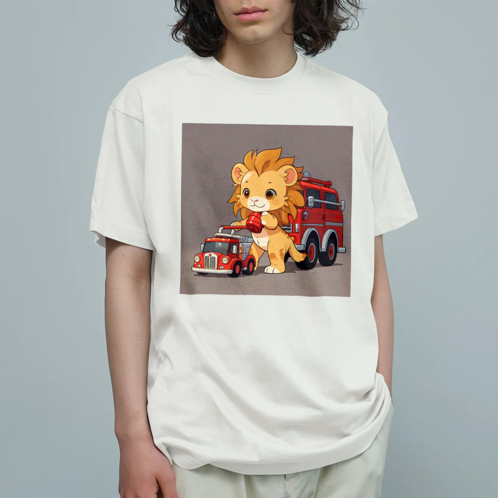 ganeshaの可愛いライオンとおもちゃの消防車 Organic Cotton T-Shirt