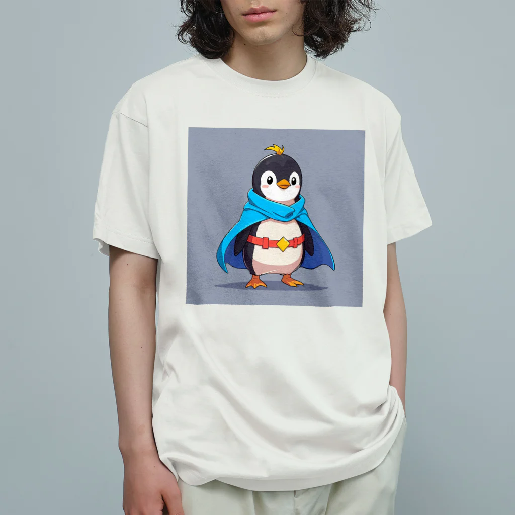 ganeshaのスーパーヒーローのマントを着たかわいいペンギン オーガニックコットンTシャツ