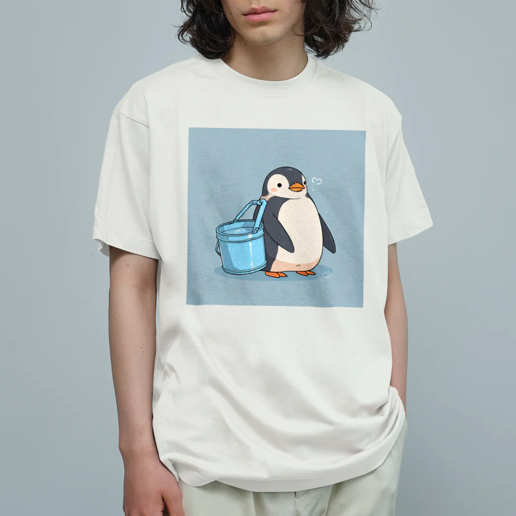 ganeshaのかわいいペンギンとおもちゃのバケツ オーガニックコットンTシャツ