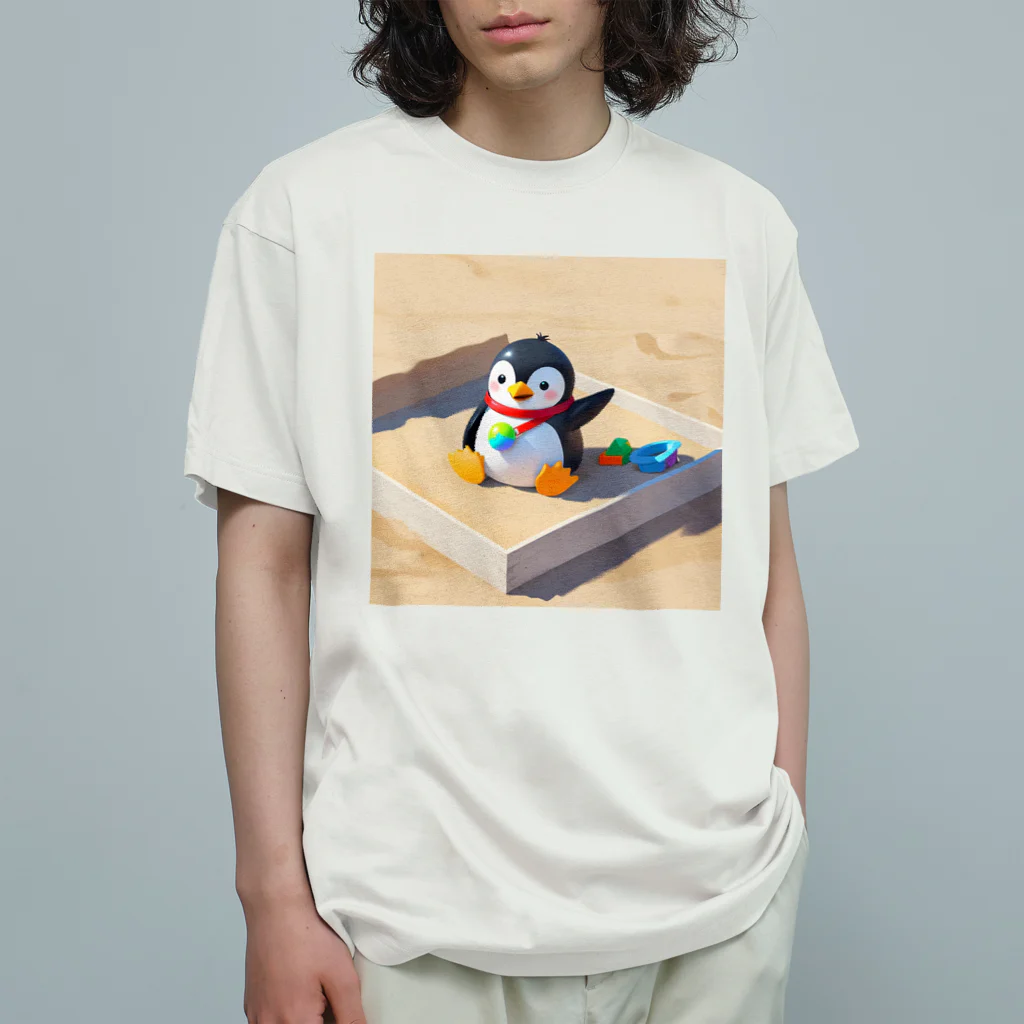 ganeshaのかわいいペンギンとおもちゃのサンドボックス オーガニックコットンTシャツ