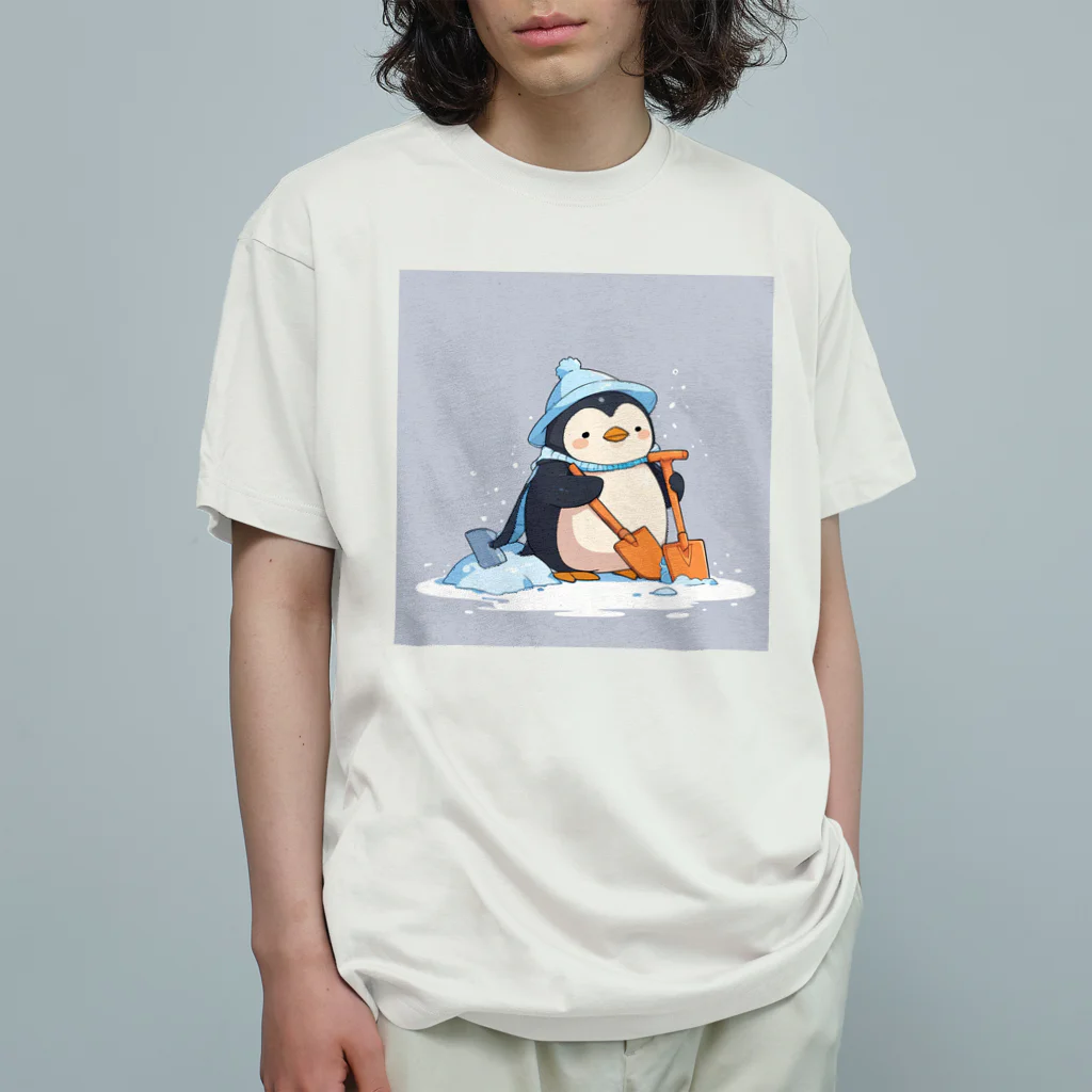 ganeshaのかわいいペンギンとおもちゃのシャベル オーガニックコットンTシャツ