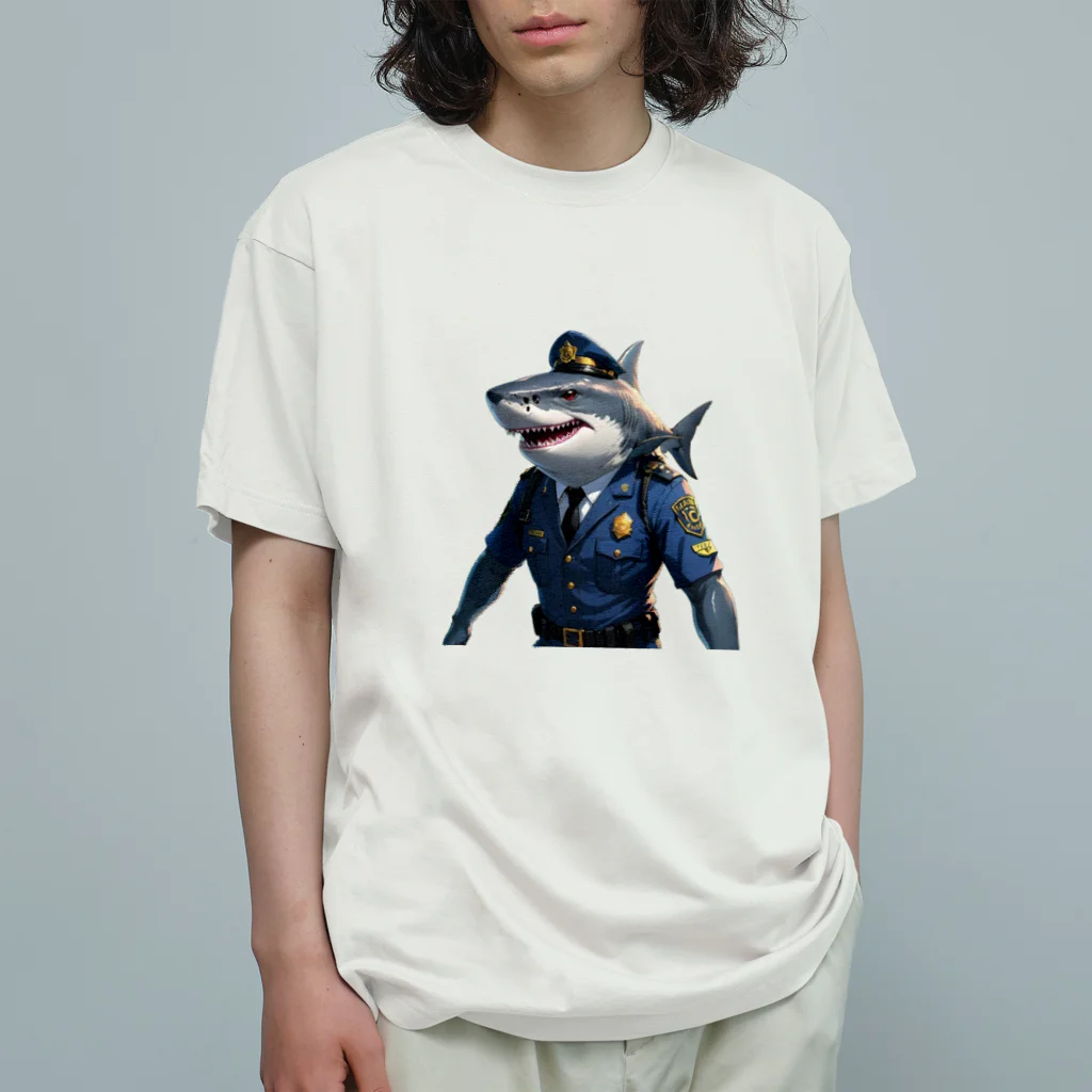 れいの海の守護者：クールな警察鮫 オーガニックコットンTシャツ