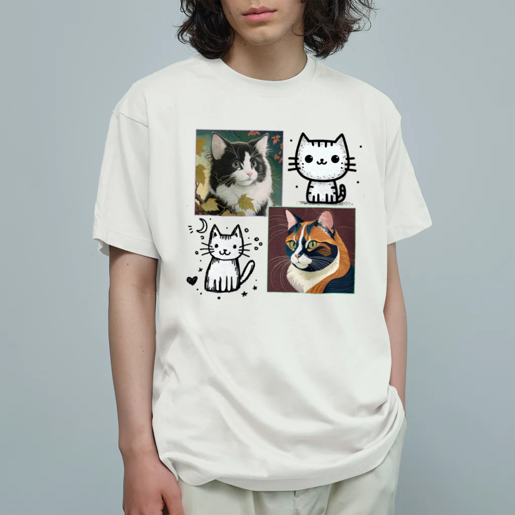 iisseiiの猫アート　cat art Tシャツ  オーガニックコットンTシャツ