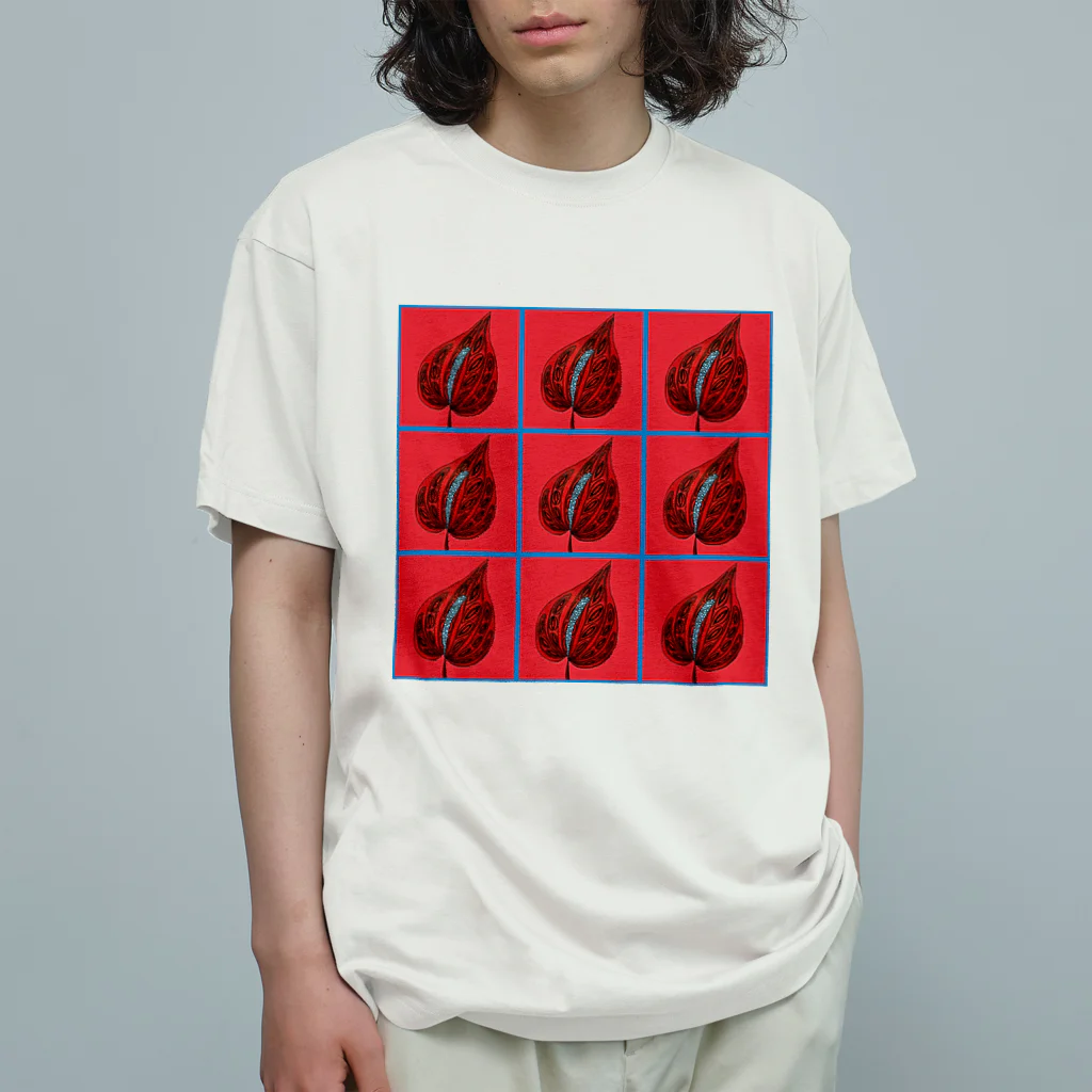 青刺し亀の大紅団扇。(赤) オーガニックコットンTシャツ