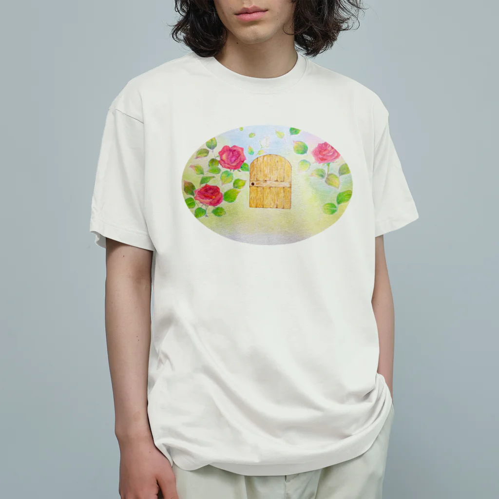 aquamarine_mintの「Frodの庭」ローズガーデン 薔薇園 扉 花園 オーガニックコットンTシャツ